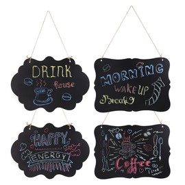 NUOLUX Mini Chalkboard Door Plate, Welcome Board, Shop Sign, Blackboard, Menu Board, Open Close Sign, Double Sided Usable, Set of 4