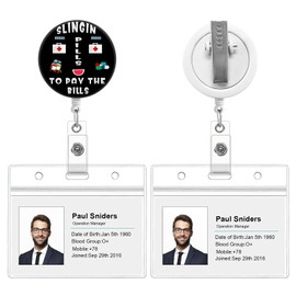 AOOF Nursing Badge Reels Retractable Cute, Funny Badge Reels Retractable for Nurses ,Badge Reels Retractable Clip, Slingin to Pay The Bills…, Black