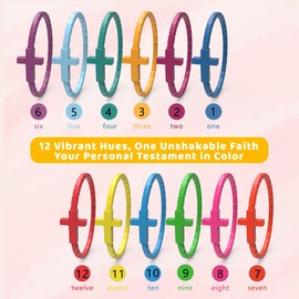YalsFTY 12PCS Colorful Cross Silicone Bracelets – Christian Rubber Wristbands for Kids Teens Adults, Waterproof, 54.4mm Diameter