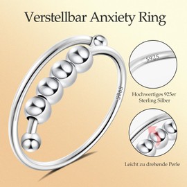 Anxiety Ring Silver 925 Stress Ring Women's Fidget Ring Women's Gold, Stress Ring Silver Rings 925 Women Anxiety Ring Silver Fidget Ring Spinner Ring Anxiety Rings Gold Adjustable Rings for Women
