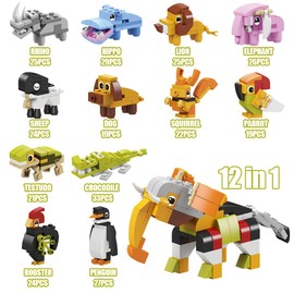 Philoctes Party Bags, Mini Building Blocks, Multicoloured Animals Building Set, Party Bag Children's Birthday, Party Gifts, for 4-12 Years Girls and Boys