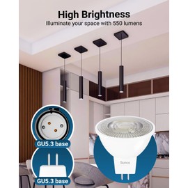 Sunco 6 Pack MR16 LED Light Bulb, 2 Pin GU5.3 Base, 5W=50W, 5000K Daylight, Dimmable, 500 LM, 25000 Lifetime Hours UL