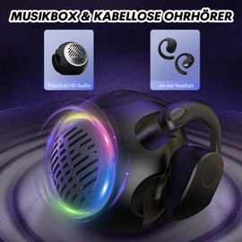 Open Ear Headphones Bluetooth 5.4 Wireless Speaker with Light Music Box Small Portable Wireless Air Bone Conduction Headphones with Ear Hook Wireless On-Ear Headphones for Runners Cycling