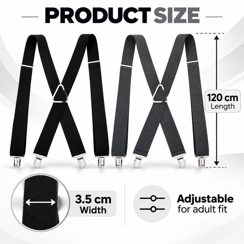 Adjustable 4-Clip Elastic X-Back Suspenders, 3.5 cm Wide Polyester Braces