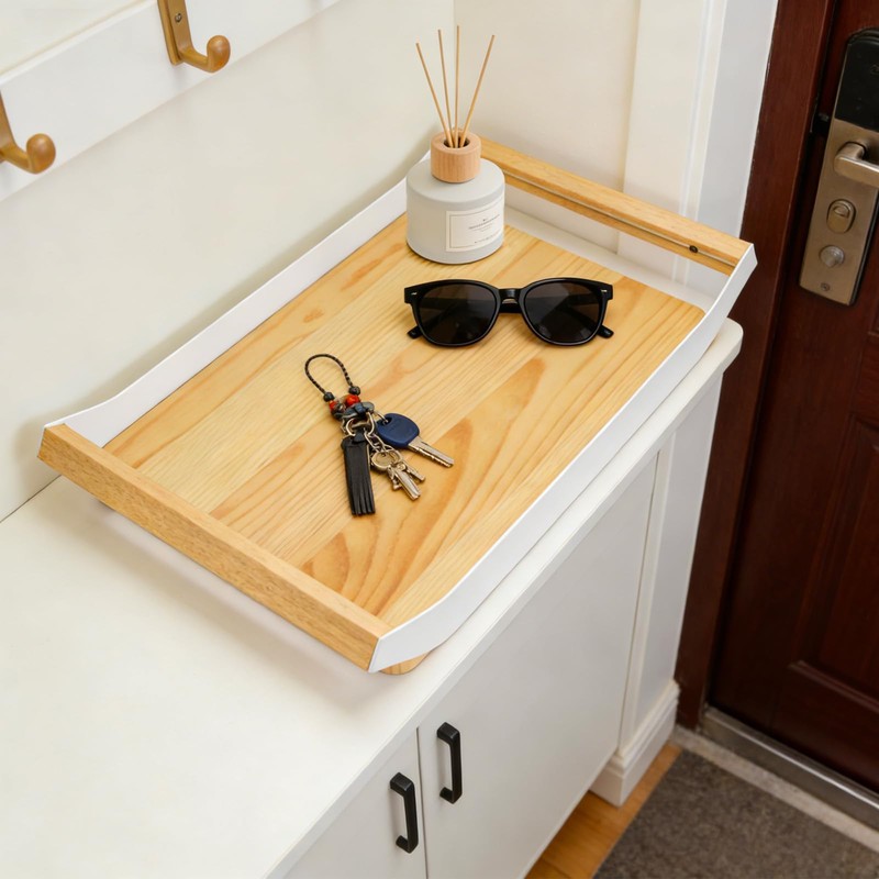 Enkrio Wood Serving Tray with Handles 16 Inches Decorative Rectangle