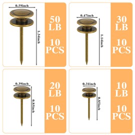 Ferraycle 40 Piece Double Headed Picture Hangers Nails 4 Size Long Thumb Tacks Wall Nails for Hanging Pictures Decorative for Tapestry Photo Decor, 10/20/ 30/ 50lb(Bronze)