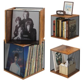2 Sets of Record Holder Shelf Vinyl Record Storage Furniture,DIY Stackable 80-110 Records Visualize Album Storage Box Cube Natural Wooden Organizer Crate Records Cabinet Record Vinyl Storage