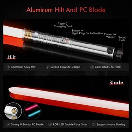 CUSTOM SABER Sensitive Smooth Swing Xenopixel Light Saber, 34 Set Sound Fonts, Motion Control Light Saber, 10 Types Ignite Blade Mode, Customized Function, Revan Metal Hilt Light Saber Toy Gift Adult