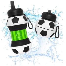 Botella de agua plegable de Fútbol, Botella Agua Silicona Diseño Deporte, Libre de BPA, Botella Plegable para Niños para Viaje, Regalo de Navidad, Cumpleaños