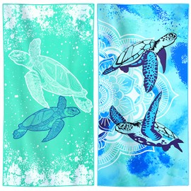 Genovega 2 Packs Microfiber Lightweight Thin Beach Towel Compact Quick Dry Sandproof Clearance Towels Sand Free Camping Swim Pool Travel Essentials Accessories Vacation Women Men Adults Blue Turtle