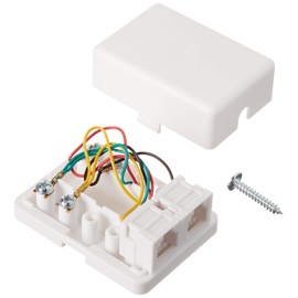 STEREN Phone Jack Wall Plate - Jack Box - White - Wall Jack - Surface Plate - Phone Box - Jack Plate Switch - Telephone Jack Wall Plate - Telephone Junction Box - 300-146WH 4C 2- Tel Surface Jack