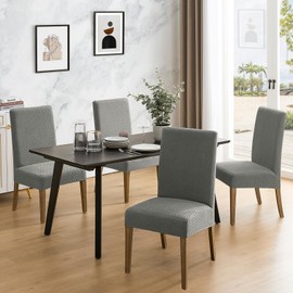 MOSAYT 100% Waterproof Dining Room Chair Covers Set of 6, Super Fit Stretch Jacquard Parson Chairs Slipcovers Removable Washable Chair Seat Protectors for Home, Kitchen, Banquet (Grey)