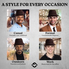 Funky Junque Fedora Hats for Men Premium Wool Blend Fedoras Structured Short Brim Vintage Trilby Felt Teardrop Stetson, Brown, 6 3/4-7 1/8