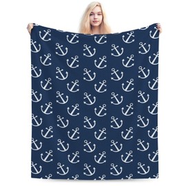Duduho Nautical Anchor Navy Blue Bed Blanket Ultra Soft Throw Blanket All Season Warm Light Weight Cozy Plush Blankets for Home Bedroom Sofa Chair Travel, 50"X40"
