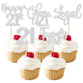 Paquete de 30 adornos para magdalenas de cumpleaños 21 con purpurina, 21 saludos a 18 años de edad, para decoración de pasteles de cumpleaños de feliz 21 cumpleaños, aniversario, fiesta, color