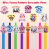 8Pcs Funny Pens Sarcastic Ballpoint Pen with Cute Pattern Swear