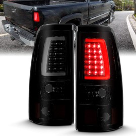 AmeriLite for 2003-2006 Chevy Silverado 1500 2500 3500 Dark Black C-Type LED Tube Replacment Tail Lights Brake Lamp Set - Passenger and Driver Side