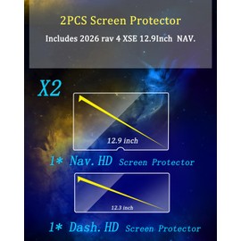 【2pcs 2026 RAV 4 Screen Protector 12.9Inch Tempered Glass for 2026 RAV 4 XSE 12.9 Inch Nav.& 12.3 Inch Dash Protective Film 2026 RA V4 Accessories - HD 【Easy install】 Bubble Free