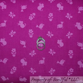 Timeless Treasures Fabric BonEful Fabric FQ Corduroy Cotton Pink Purple Bird Flower Spring Butterfly Mouse
