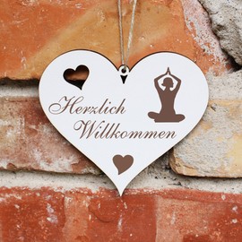Herzlich Willkommen Sign, Yoga, Decorative Heart Wooden Welcome Sign, Door Sign, Door Decoration