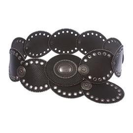 3 1/4" Wide Boho Oval Disc Concho Leather Disk Link Fashion Belt, Black | 2xl