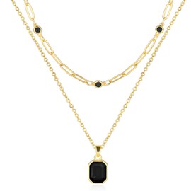 Secroma Gold Layered Necklaces for Women, 18k Gold Plated Black Crystal Necklace Paperclip Choker Jewelry for Women Gifts