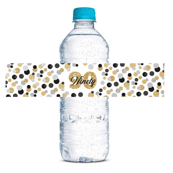 Confetti Polka Dot 90th Birthday Party Waterproof Water Bottle Sticker