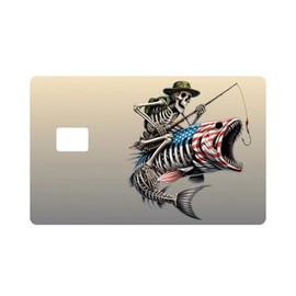 Patriotic Skeleton Fishing Card Sticker
