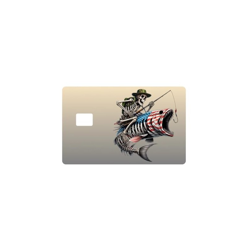 Patriotic Skeleton Fishing Card Sticker
