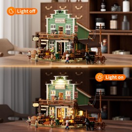 FUNWHOLE Western General Store Lighting Building-Bricks Set - 1895 Pcs The Old West Town Collection Display Set for Adults and West Lovers