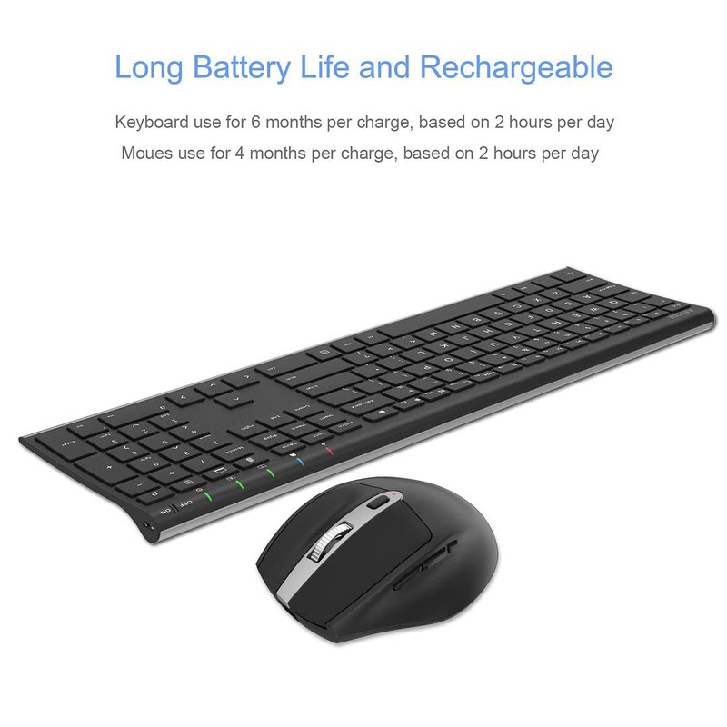 Arteck 2.4G Wireless Keyboard and Mouse Combo Stainless Full Size