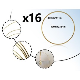 KAPSING Pack of 16 Dream Catcher Rings Metal for Crafts, Diameter 10 cm, Golden Round Metal Rings Decoration for Dream Catcher Ring (Gold)