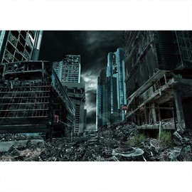 Renaiss 7x5ft Destroyed City Backdrop The End World Collapsed Buildings City Ruins Disaster Scene Theme Photography Background for Horrible Movie Film Video Studio Photo Studio Props