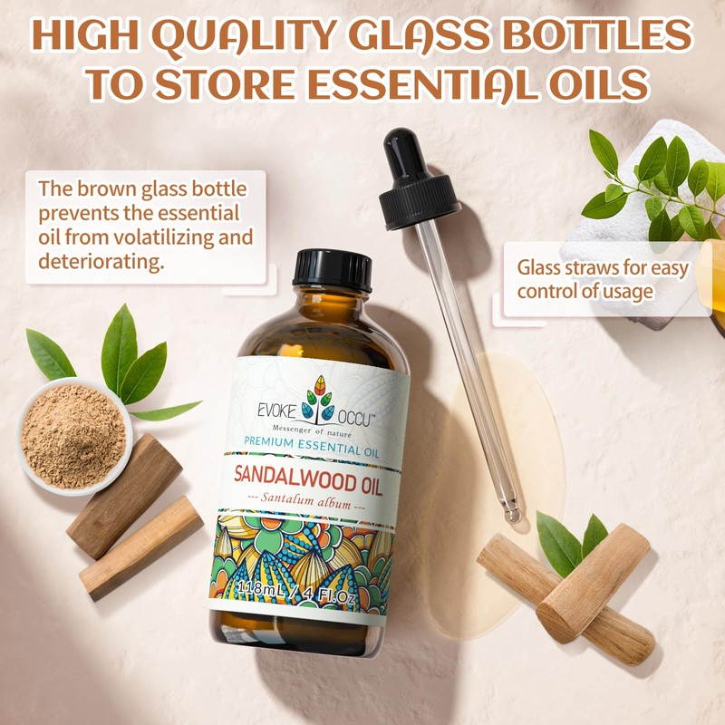 EVOKE OCCU Sandalwood Essential Oils for Skin Care, Diffuser, Perfume,