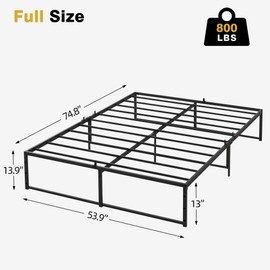 IDEALHOUSE Full Size Bed Frame, 14 inch Metal Full Bed Platform Frame with 3 in 1 Steel Support, No Box Spring Needed Easy Assembly Black Sturdy Bedframe - Full