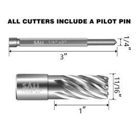 SALI 2 pcs Annular Cutter Diameter 11/16 Inch with Weldon Shank 3/4" (with 2 Flats) Cutting Depth 1" Mag Drill Bit for Magnetic Drill Press HSS Fully Ground Drill with One 1/4"*3" Pilot Pin