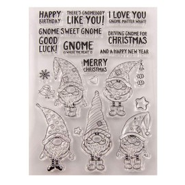 Merry Christmas Happy New Year Gnome Clear Stamps for Christmas Cards Making Decoration and Scrapbooking Rubber Stamps for Craft