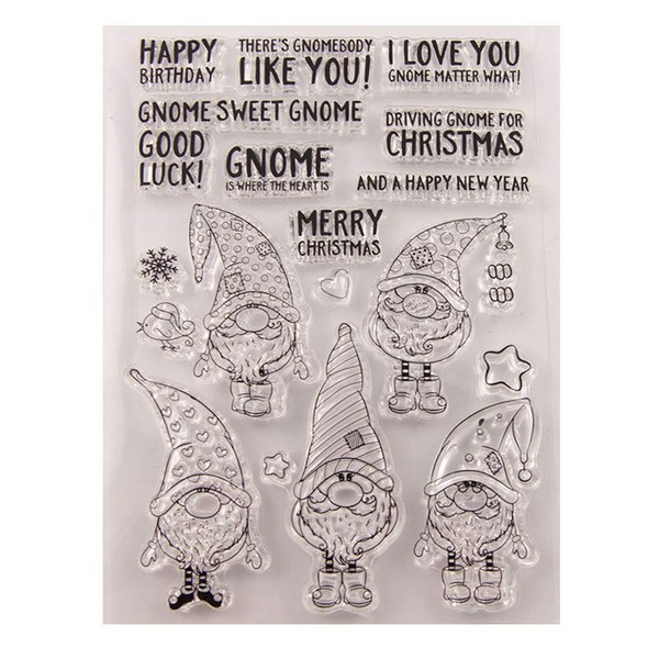 Merry Christmas Happy New Year Gnome Clear Stamps for Christmas
