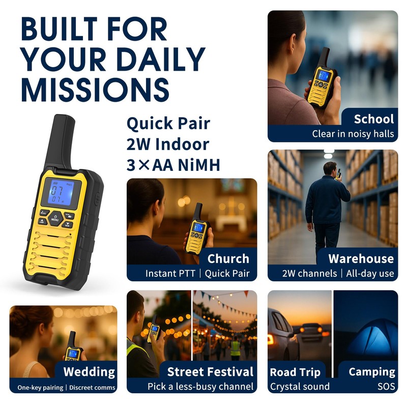 Wishouse K15 Walkie Talkies Long Range for Adults, Rechargeable Two-Way