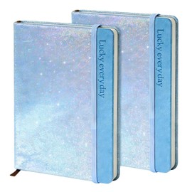 A5 Cuaderno Rayado, 2 PCS Cuadernos con Líneas, 240 Páginas de Papel de Puntos Grueso de 80 g/m², Libretas Personalizadas, Diseño Brillante con un Sutil Brillo, Mujeres y Hombres Escribir, Azul