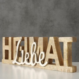 mucHome Holz-Schriftzug HEIMATLIEBE Dekorative Aufsteller Mango Naturholz mit Silber-Akzent Wohnzimmer Deko