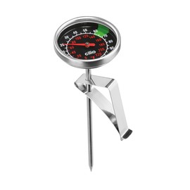 cilio Milk Thermometer, Stainless Steel, Temperature Meter for Liquids, For Perfect Milk Foam, Adjustable Clip, Markings at 60 °C - 70 °C, Scale up to 100 °C
