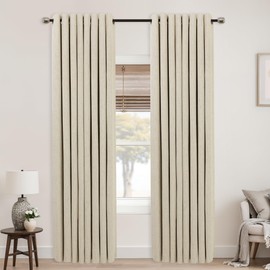 Mrs.Naturall Light Tan Grommet Linen Blackout Curtains 52x90 Inches Long