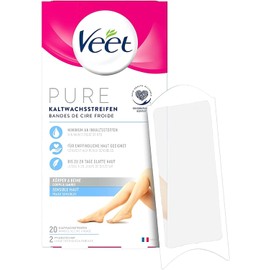 Veet Cold Wax Strips, Pack of 6, Legs and Body for Sensitive Skin for Easy Hair Removal, Even with Very Short Hair, Cold Wax Strips, Sensitive Skin, 6 x 20 Pieces
