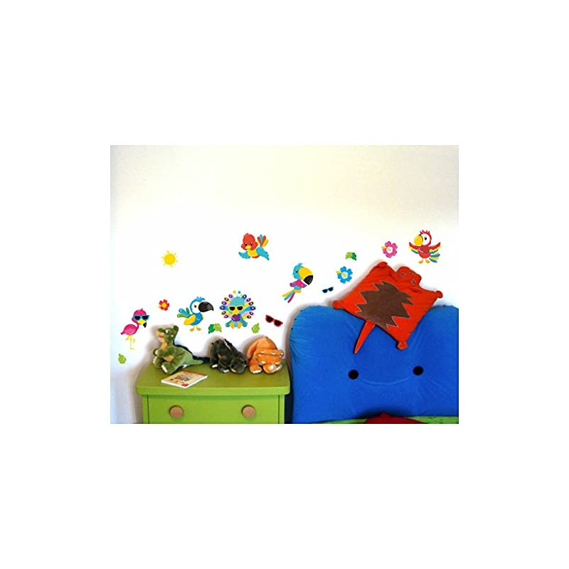 16 Piece Exotic Birds Wall Sticker Set for Children's Bedroom