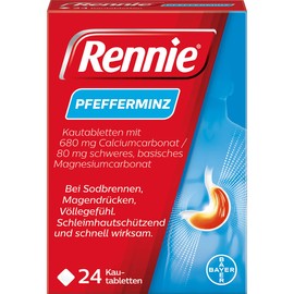 Rennie Rennie Pfefferminz lindern Sodbrennen und säurebedingte Magenbeschwerden, 24 Kautabletten