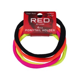 RED by Kiss 4PCS Ponytail Holder for Women Men Girls, Large Seamless Elastic Hair Tie Band for All Hair Types, Pain-Free No Damage Crease Fine Thin Thick Curly Hair