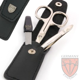 3 Swords Germany - brand quality 3 piece manicure pedicure grooming kit set for professional finger & toe nail care scissors file genuine leather case in gift box, Made by 3 Swords (000378)