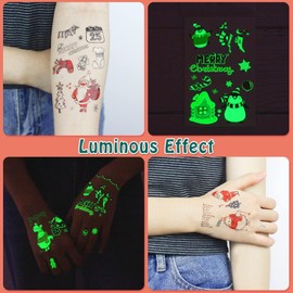 Partywind 235 Styles Glow Christmas Tattoos for Kids Stocking Stuffers, Luminous Christmas Party Decorations Supplies Favors, Holiday Party Games Toys, Santa Snowflake Decor (24 Sheets)