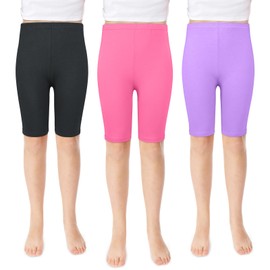 KOOOGEAR 3 Pack Girls Cycling Shorts Kids Cotton Stretchable Breathable Summer Shorts,PE Dance Cycle Gymnastic Short Under Dress Short for Girls Age 5-12